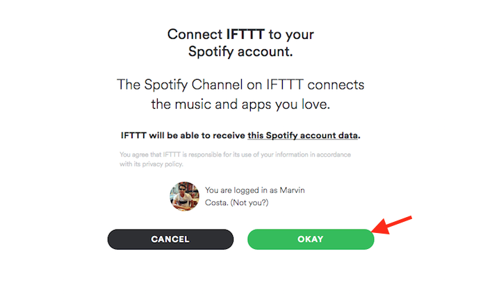 Opção para integrar uma conta do Spotify ao serviço IFTTT (Foto: Reprodução/Marvin Costa)