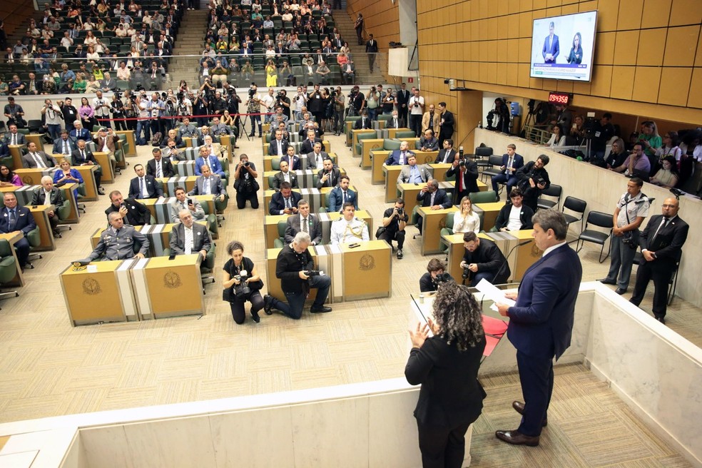 Tarcísio de Freitas durante seu primeiro discurso como governador de SP na Alesp — Foto: Divulgação/Alesp