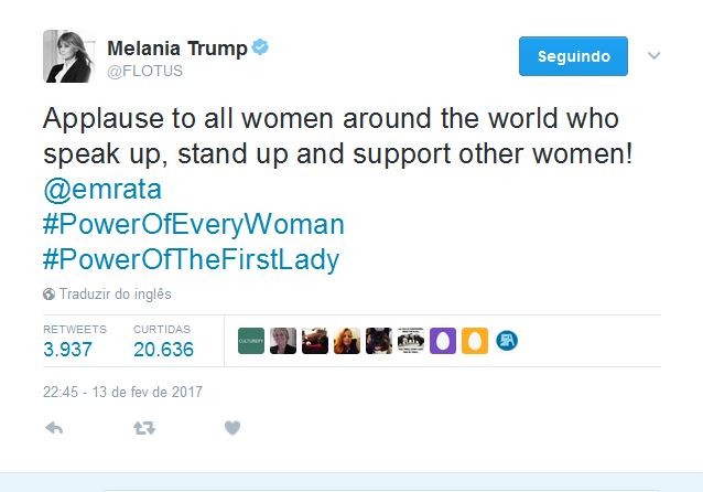Melania Trump no Twitter (Foto: Reprodução)