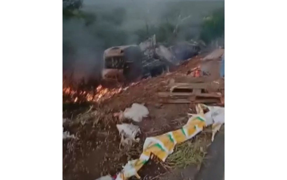 Batida entre carreta e caminhão deixa morto e feridos no oeste da BA — Foto: Reprodução/TV Oeste