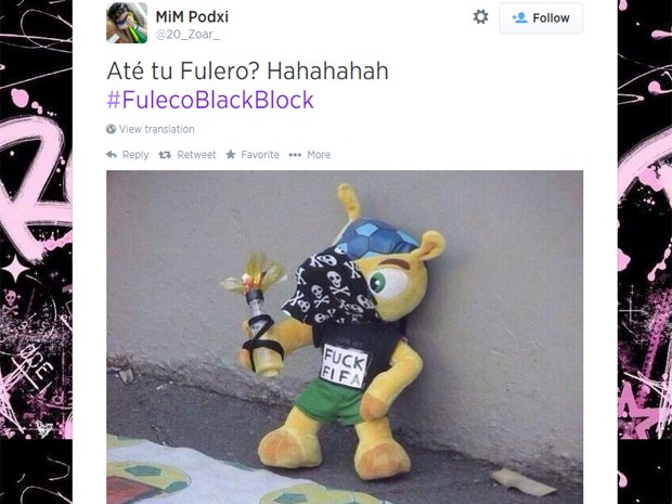 Fuleco é fantasiado de black bloc após goleada da Alemanha contra o Brasil (Foto: Reprodução/Twitter)