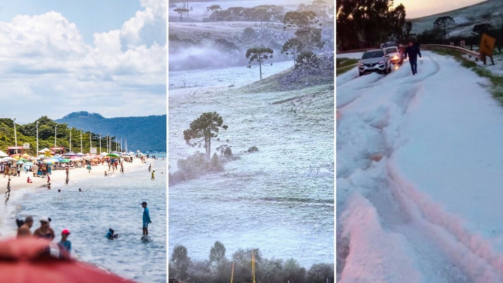 Sol, granizo e geada; veja previso do tempo em Santa Catarina  Foto: Montagem/ g1 SC