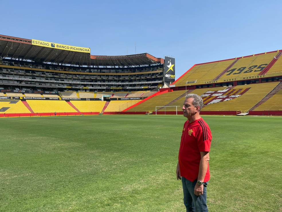 Rodolfo Landim visita palco da final da Libertadores, entre Flamengo e Athletico-PR — Foto: Divulgação