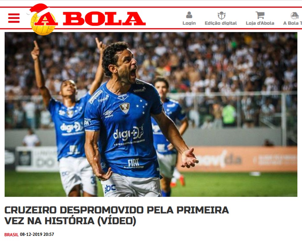 A Bola, de Portugal, repercute rebaixamento do Cruzeiro — Foto: Reprodução