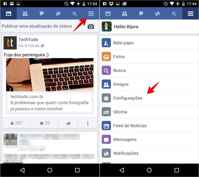 Acesse as configurações do Facebook (Foto: Reprodução/Helito Bijora)
