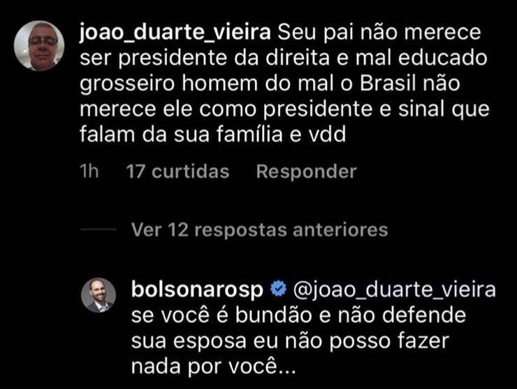 Eduardo Bolsonaro defende pai em publicação no Instagram