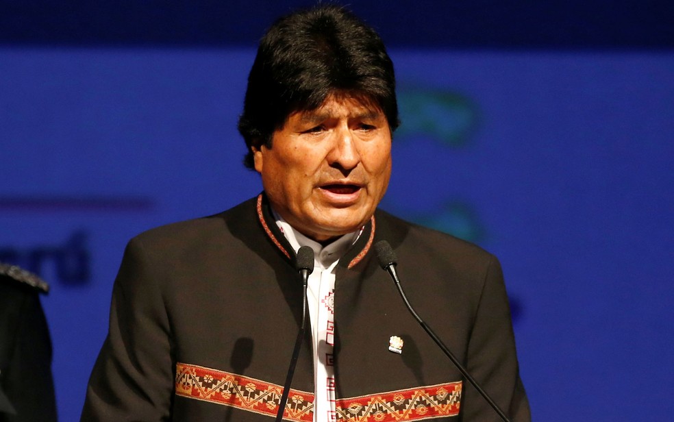 O presidente da BolÃ­via, Evo Morales, durante evento em Lima, no Peru, em 13 de abril (Foto: Reuters/Mariana Bazo)