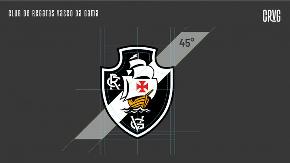 ngulo da faixa diagonal do escudo do Vasco agora  de 45  Foto: Divulgao