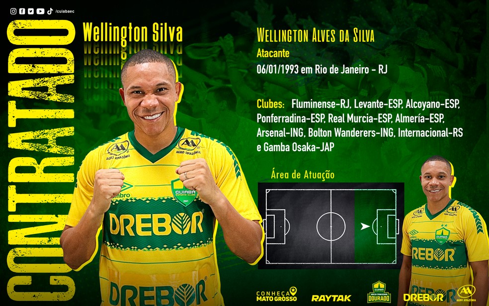 Wellington Silva é o novo reforço do Cuiabá — Foto: AssCom Dourado