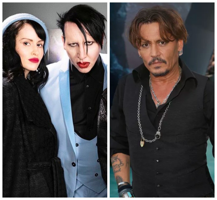 O músico Marilyn Manson com a esposa e o ator Johnny Depp (Foto: Instagram/Getty Images)