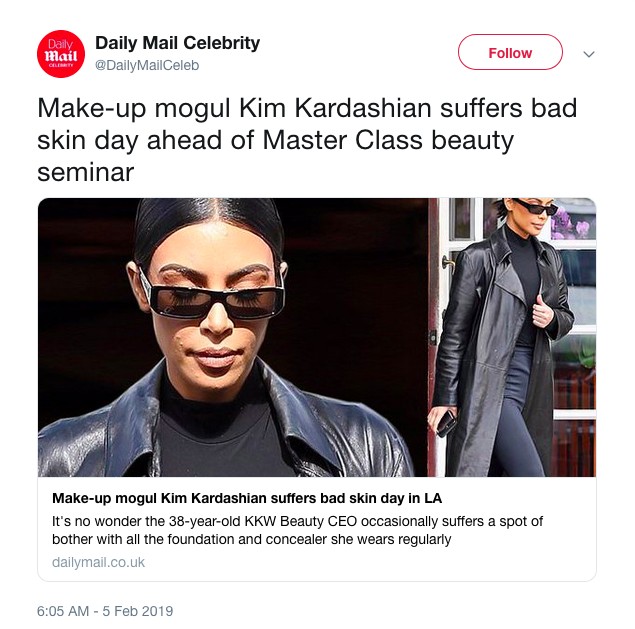 A matéria do jornal inglês criticando supostos problemas de pele de Kim Kardashian (Foto: Instagram)