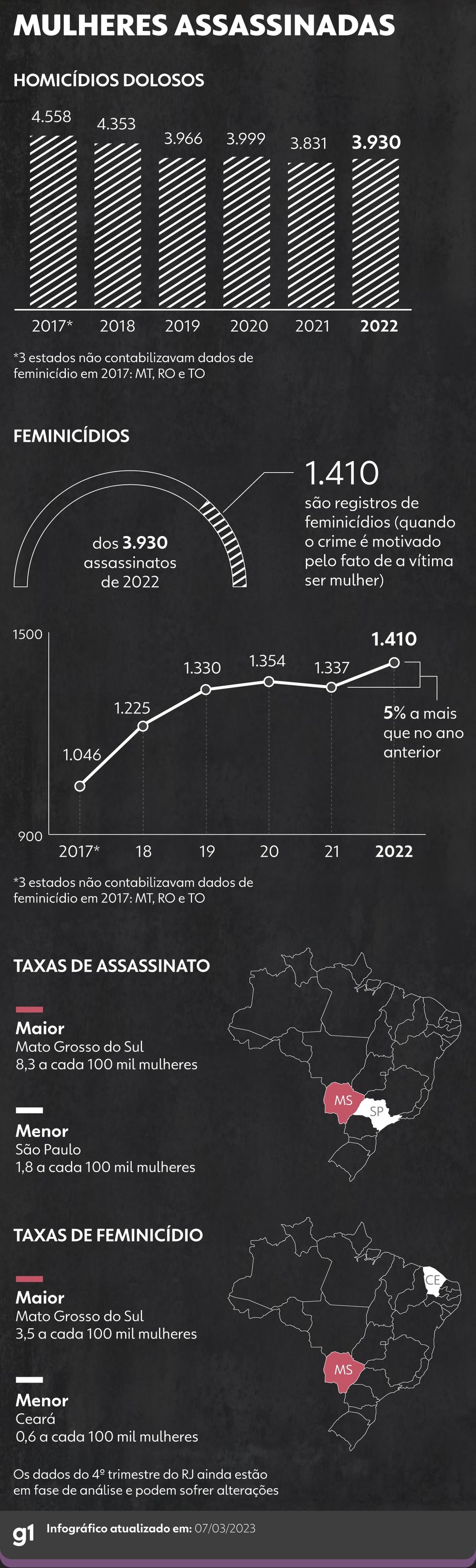 Assassinatos de mulheres e feminicídios em 2022 — Foto: Luisa Rivas/g1