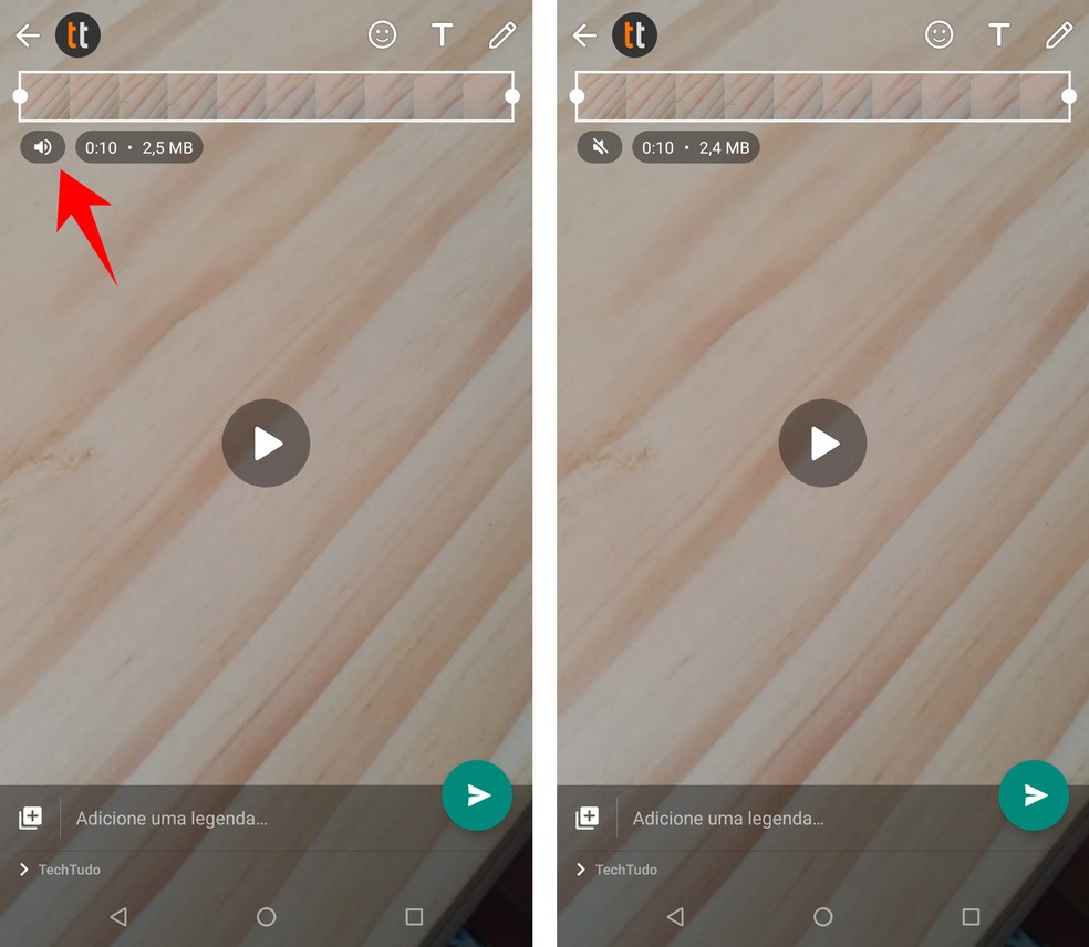 Silenciando um vídeo enviado no WhatsApp — Foto: Reprodução/Rodrigo Fernandes