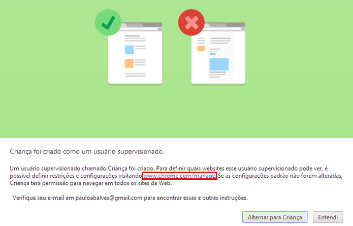 Acesse o link exibido na janela para configurar o usuário (Foto: Reprodução/Paulo Alves)