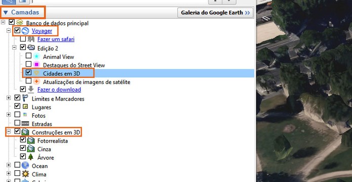 Marque as opções de Voyager em Camadas do Google Earth (Foto: Reprodução/Barbara Mannara)