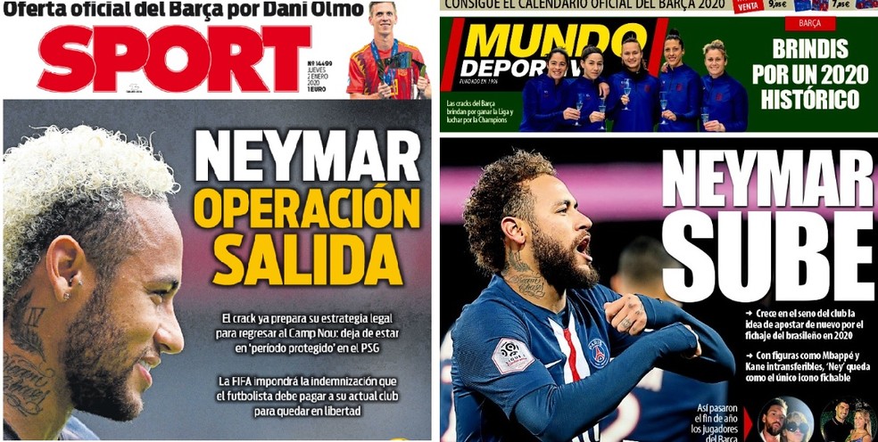 Neymar é capa de dois jornais catalães nesta quinta-feira, 2 de janeiro — Foto: Reprodução 