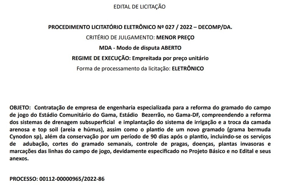 Edital Novacap — Foto: Reprodução