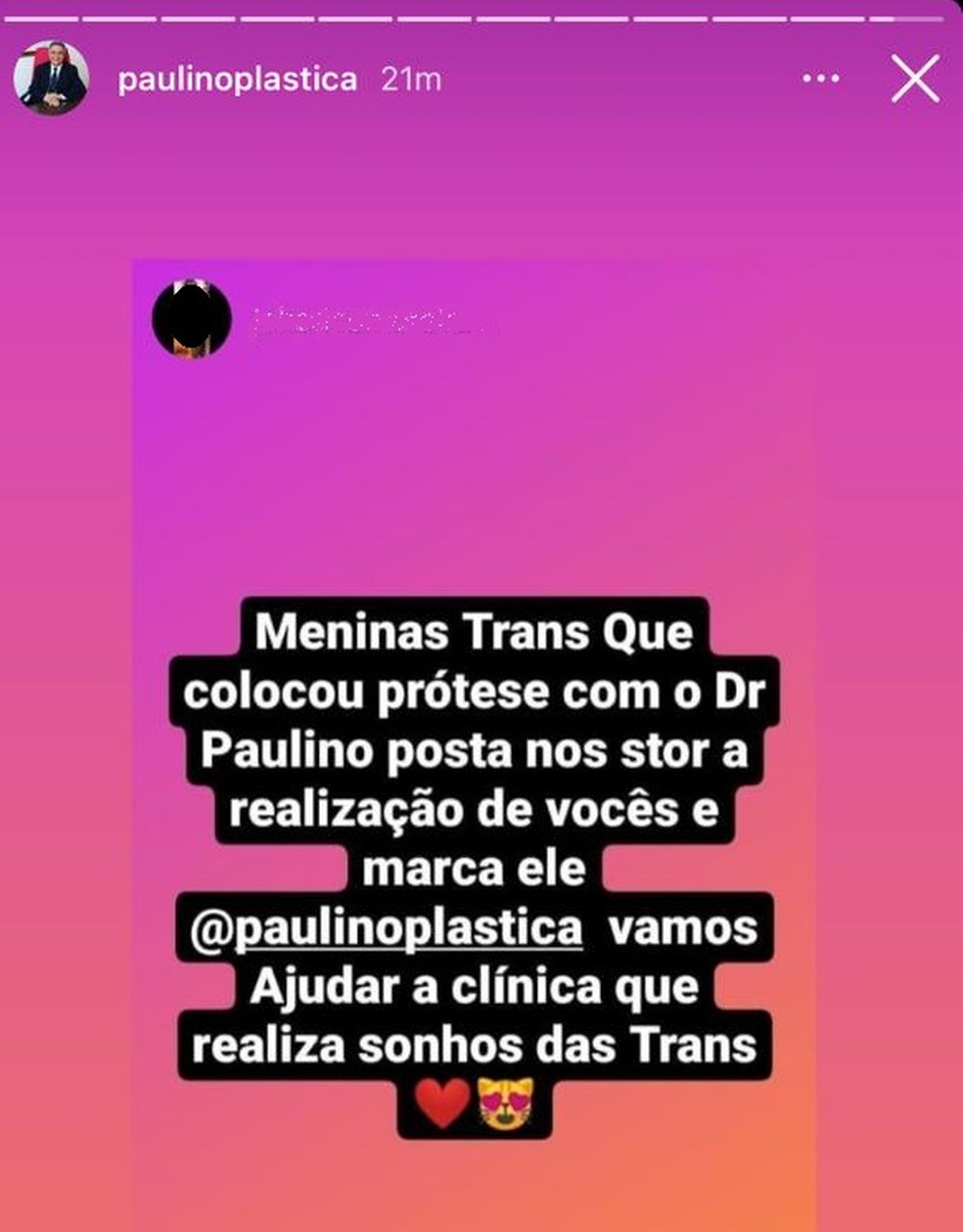 Paulino de Souza nas redes sociais — Foto: Reprodução
