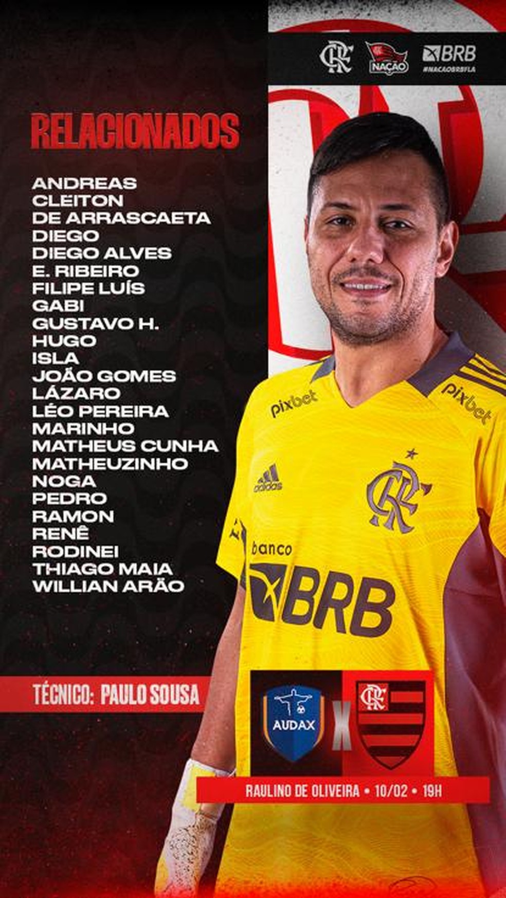 Lista de relacionados do Flamengo para o jogo contra o Audax — Foto: Divulgação