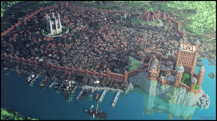 Minecraft está ganhando uma reprodução de Westeros, continente de Game of Thrones. Na foto, Kings Landing (Foto: Divulgação)