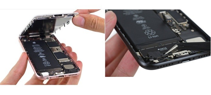 Diferenças na construção interna da geração anterior e do iPhone 7 (Foto: Reprodução/iFixit)