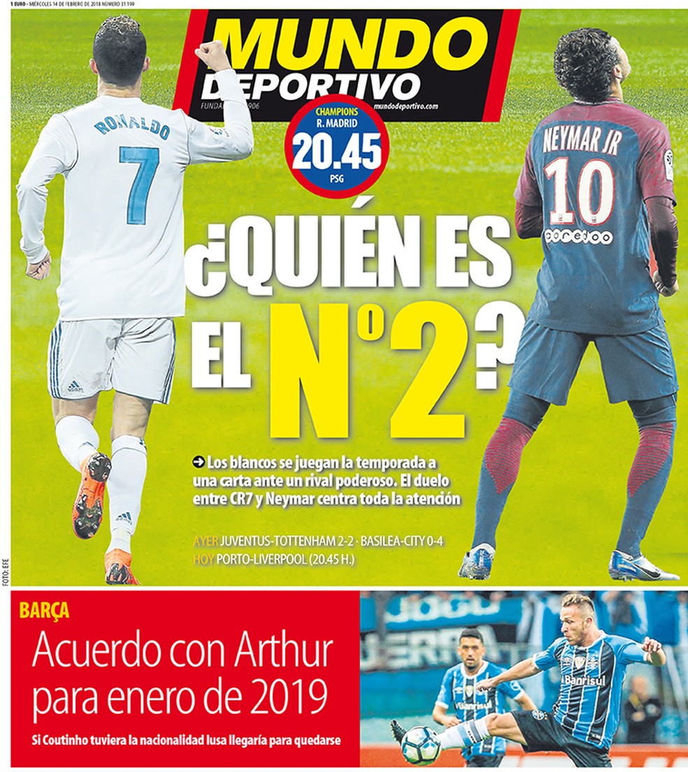 Arthur divide capa do Mundo Deportivo com jogão entre Real e PSG (Foto: Reprodução / Mundo Deportivo)