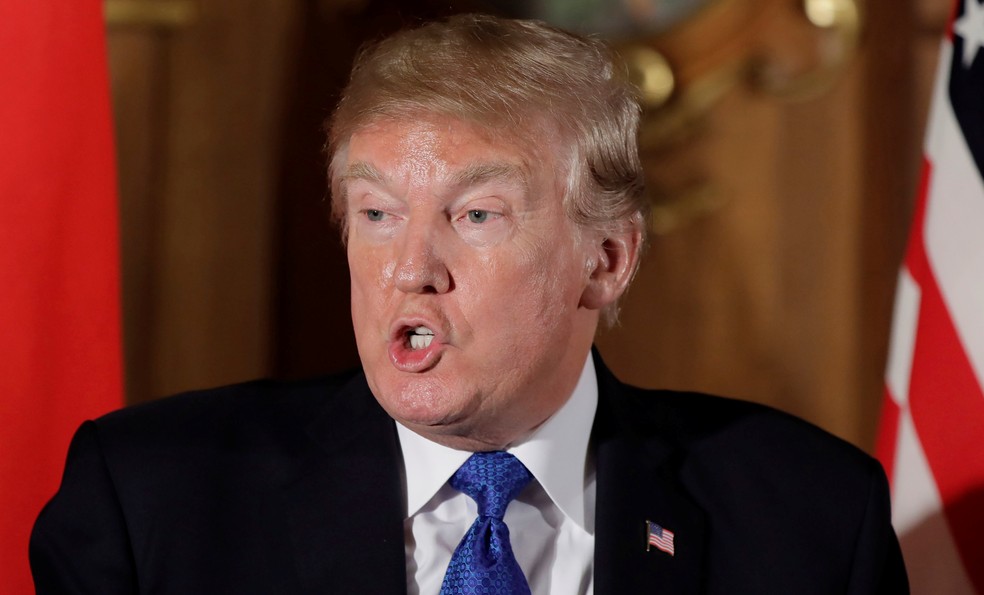 Presidente dos EUA, Donald Trump, durante ebtrevista coletiva no Japão (Foto: REUTERS/Kiyoshi Ota/Pool)