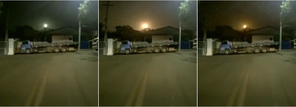 Sequência de fotos mostra clarão no céu registrado em Hortolândia, interior de São Paulo — Foto: Divulgação/Caio Rigamont