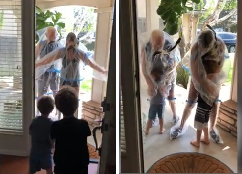 Avós improvisam roupa especial para abraçar os netos (Foto: Reprodução/Daily Mail)
