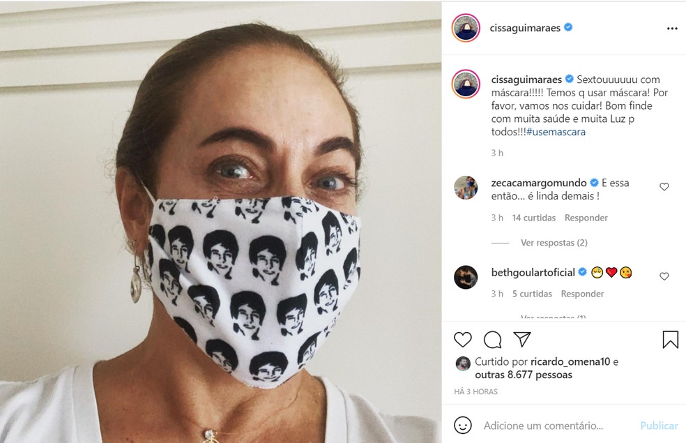 Cissa Guimarães também fez post pedindo que as pessoas continuem usando máscaras — Foto: Reprodução/Instagram/CissaGuimarães