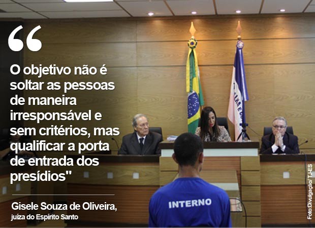 Juíza Gisele de Oliveira participa de audiência de custódia do Espírito Santo, com a participação do ministro Ricardo Lewandowski (Foto: Divulgação/TJ-ES)