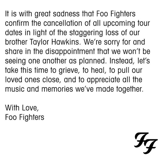 Comunicado do Foo Fighters (Foto: Reprodução/Instagram)