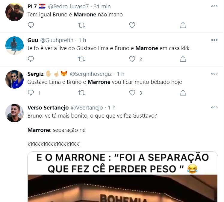 Comentários dos fãs sobre a live do Gusttavo Lima (Foto: reprodução/twitter)