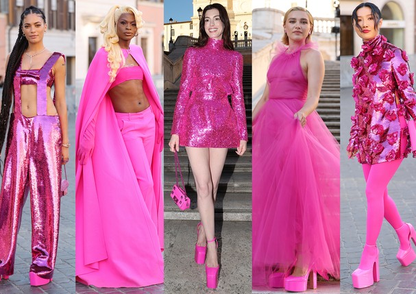 Barbiecore: celebridades apostam no rosa para desfile em Roma - Vogue | celebridade