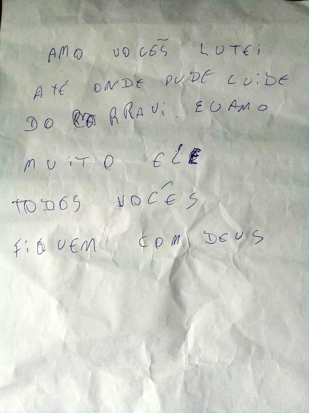 Carta escrita por Raphael enquanto estava internado no Hospital São Vicente, em Jundiaí — Foto: Arquivo Pessoal