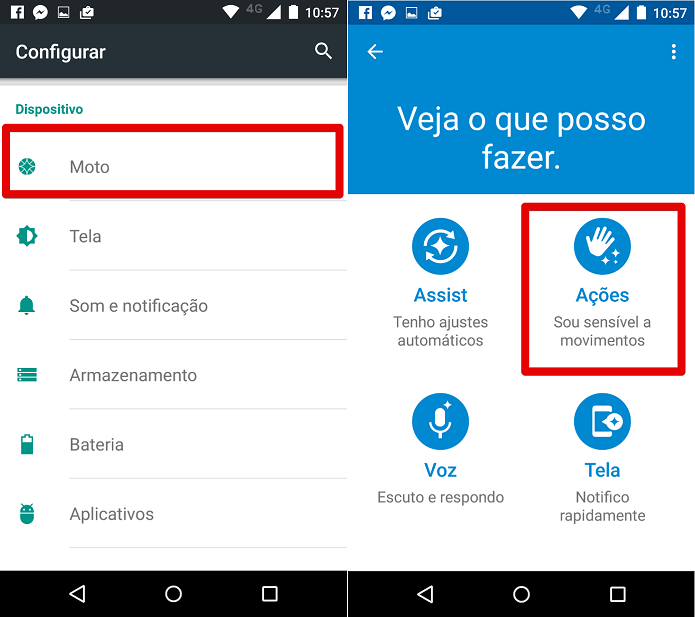 Acessando as configurações de ações do Moto X (Foto: Felipe Alencar/TechTudo)