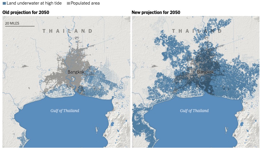Mapa mostra projeção das cidades que serão tomadas pelos oceanos até 2050 (Foto: Divulgação)