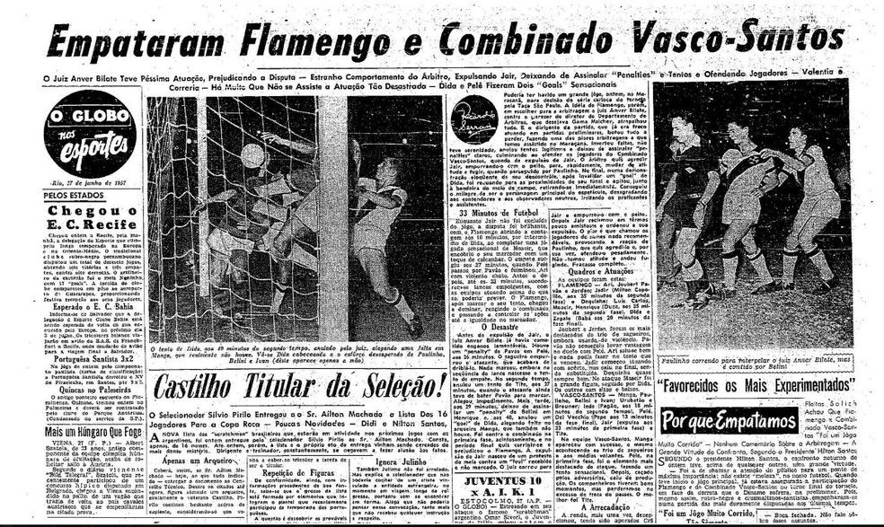 Pel marca contra Flamengo com camisa do Vasco  Foto: Acervo "Jornal O Globo"