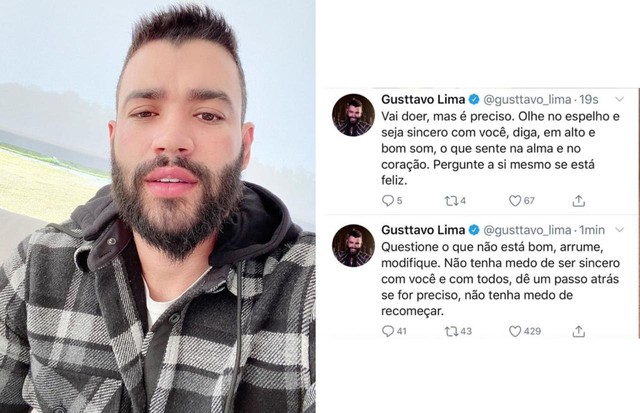 Gusttavo Lima apaga parte de tweet pós-separação (Foto: Reprodução/Twitter)