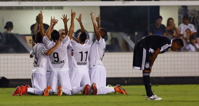 jogadores gol Santos (Foto: Ricardo Saibun / Ag. Estado)