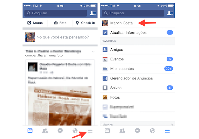 Acessando o perfil do Facebook pelo iPhone (Foto: Reprodução/Marvin Costa)