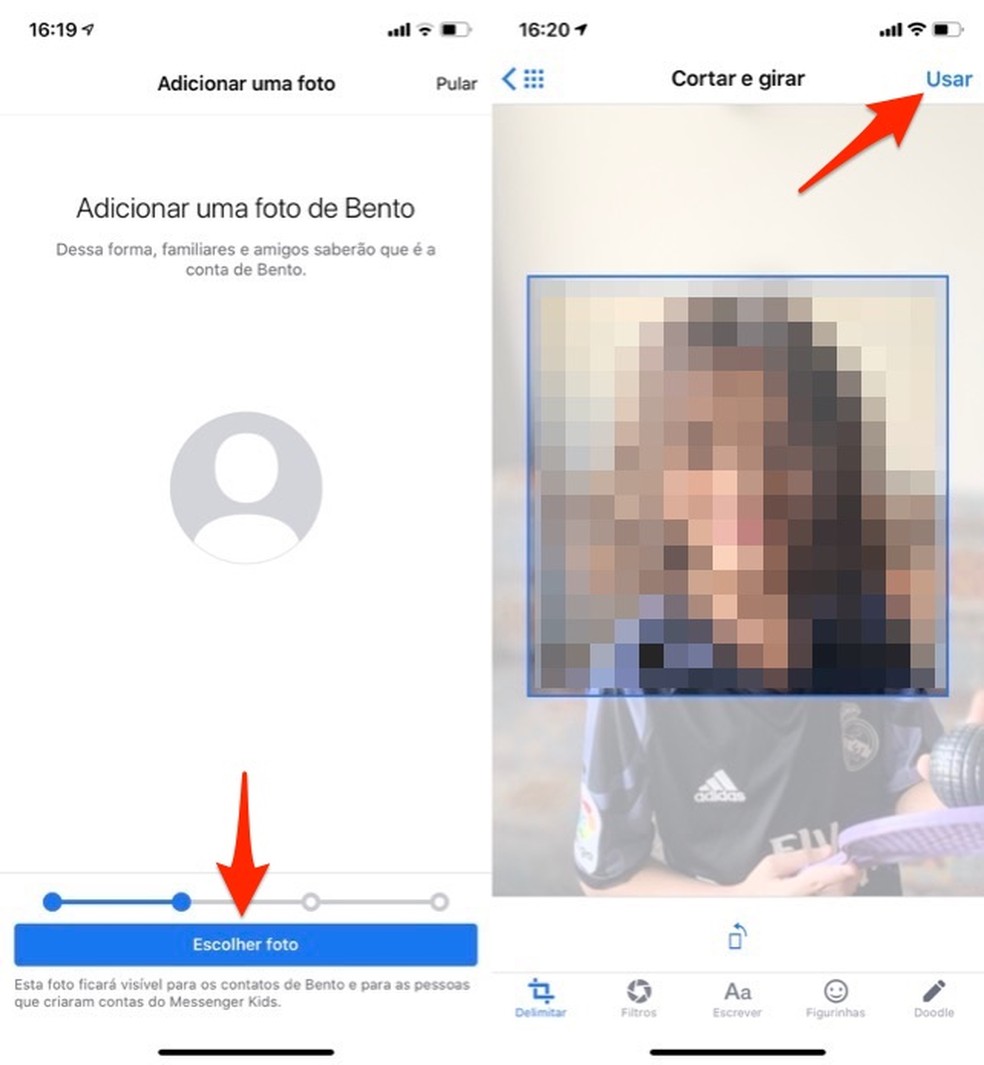 Ação para definir uma foto de usuário no serviço Messenger Kids — Foto: Reprodução/Marvin Costa