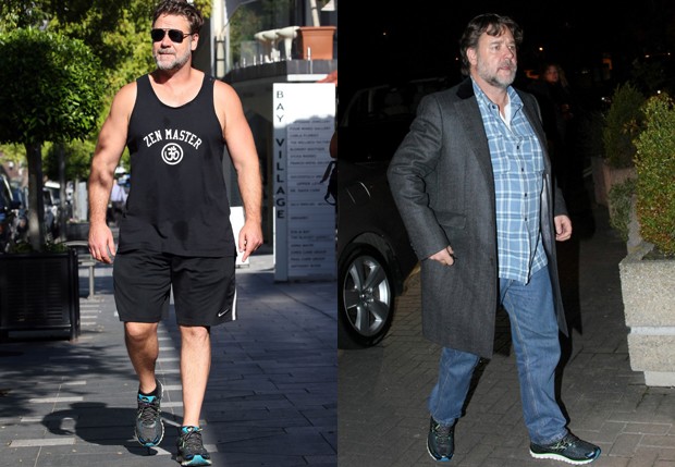 Russell Crowe em março de 2016 e em março de 2015 (Foto: AKM-GSI)
