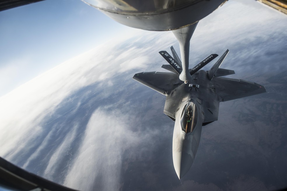 Caça F-22 da Força Aérea dos Estados Unidos. — Foto: Divulgação / NORAD