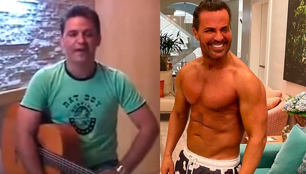 Eduardo Costa antes e depois — Foto: Reprodução Youtube e Instagram