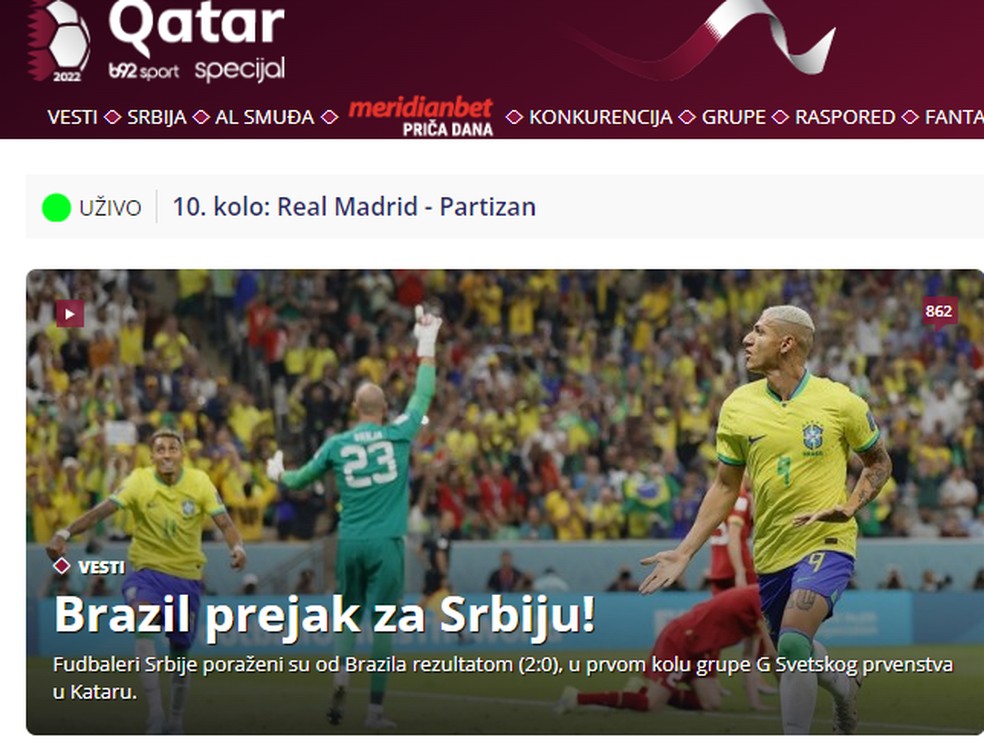 B92: "o Brasil &Atilde;&copy; forte demais para a S&Atilde;&copy;rvia" &acirc; Foto: Reprodu&Atilde;&sect;&Atilde;&pound;o da internet