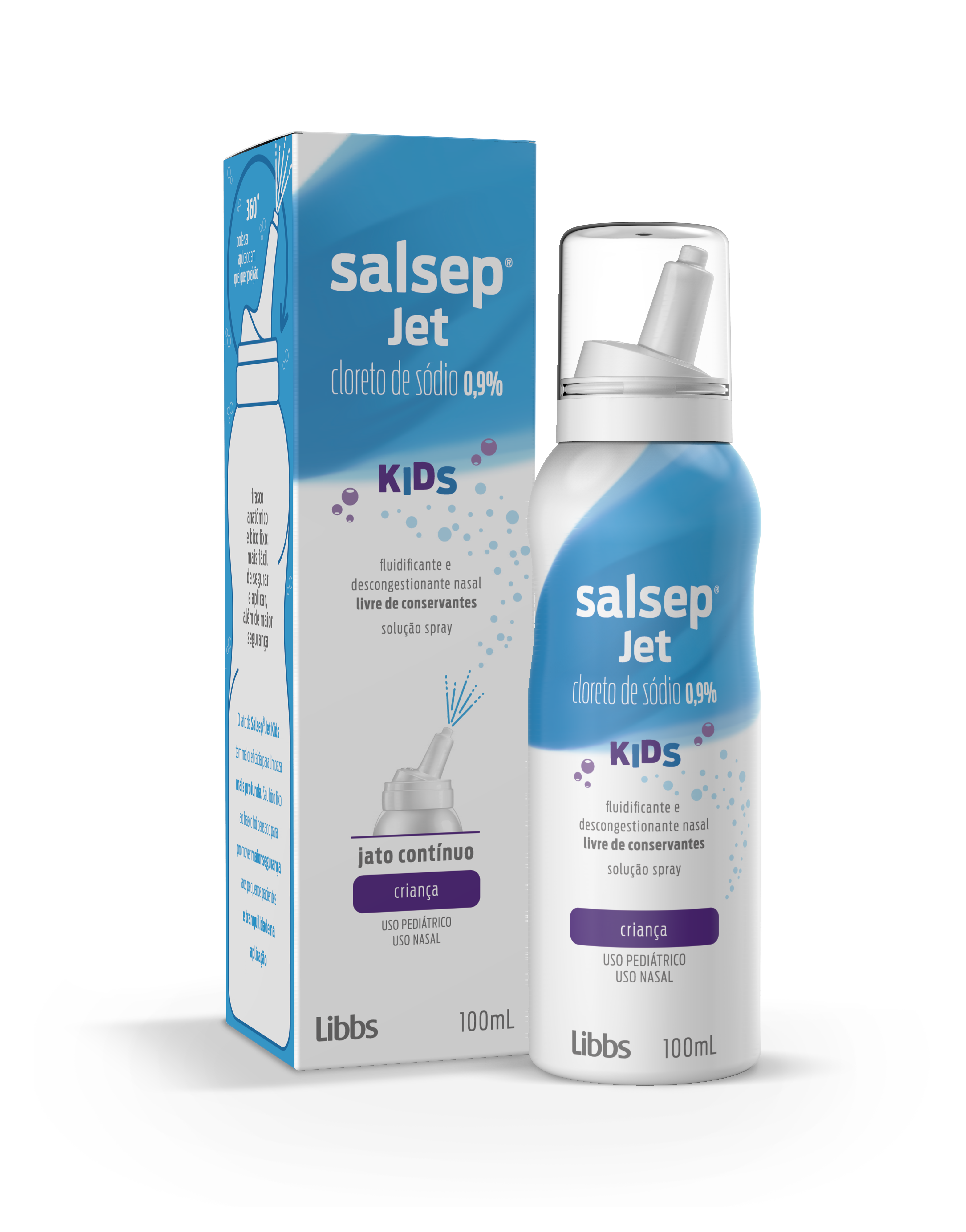 O Salsep Jet Kids faz parte da linha de produtos da Família Respira e é indicado para limpeza nasal interna. Possui bico anatômico e fixo ao frasco: mais segurança para a criança. (Foto: Divulgação/Libbs)