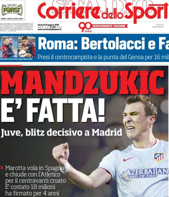 Jornal garante Mandzukic no Juventus (Foto: Reprodução / Corriere dello Sport)