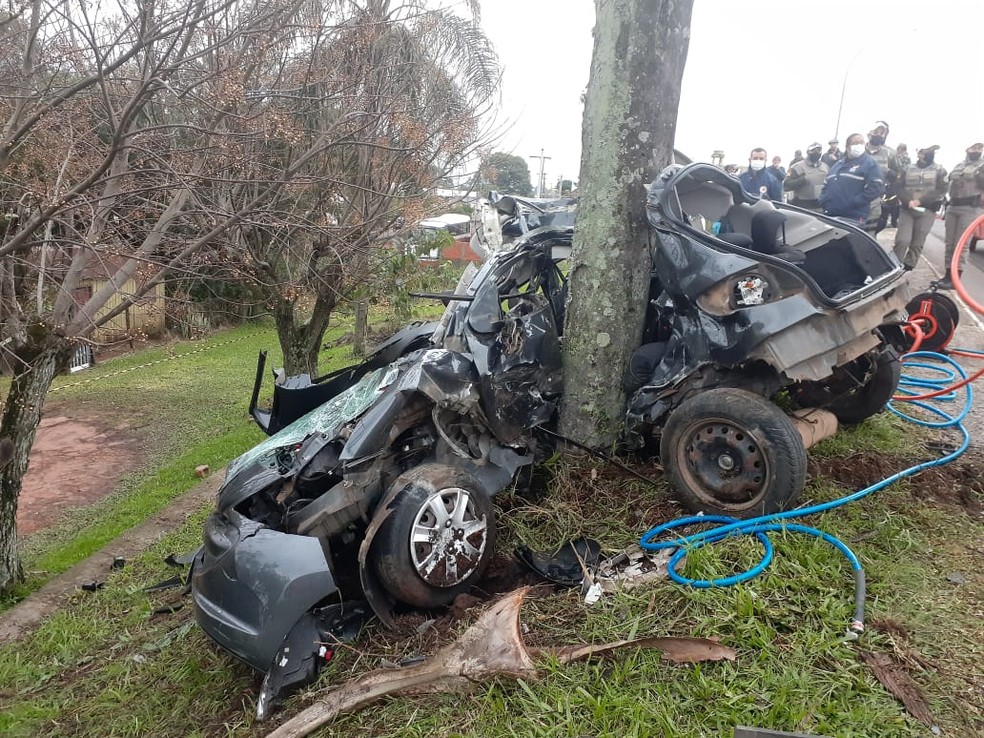 Jovem teria perdido controle do veículo e batido em uma árvore, segundo a polícia  — Foto: Divulgação / Polícia Civil 