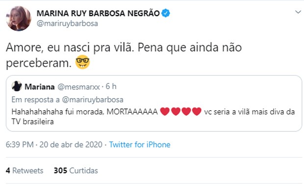 Marina Ruy Barbosa fala de vontade de interpretar vilã (Foto: Reprodução/Twitter)